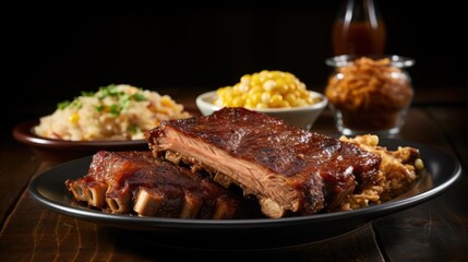Delicious BBQ ribs with sides, a classic comfort food.