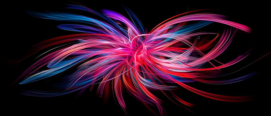 Abstract Multicolored Glowing Lines On Black Background