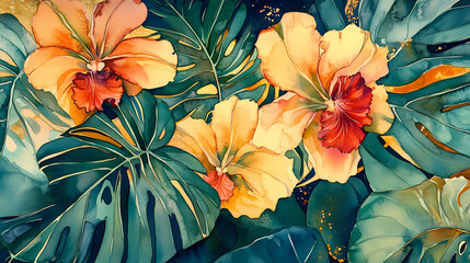 luxurious botanical monstera leaves