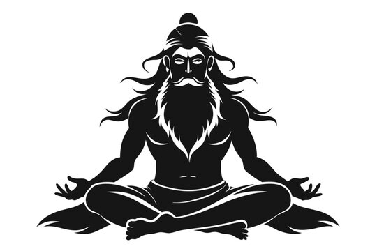 Black Silhouette Baba Ramdev Style Yoga Pose Illustration