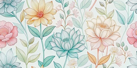 Modern Floral Line Art Wallpaper Pattern, Elegant Botanical Design, Minimalist Background