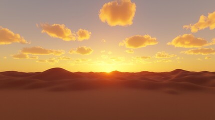 Obraz premium Surreal Sunrise Above Minimal Desert Landscape With Vibrant Fluffy Clouds and Golden Ambient Lighting