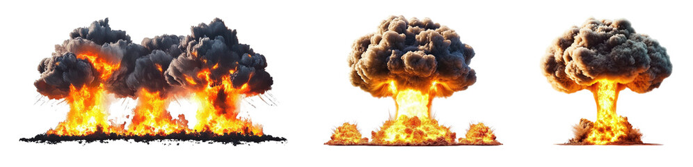 nuclear explosion smoke and fire effect on transparent background