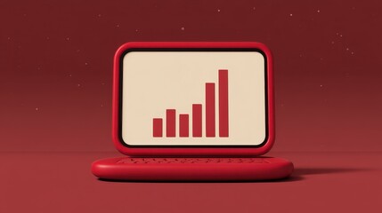 Obraz premium Red Laptop Displaying Upward Trending Bar Graph Growth Success Data Analysis