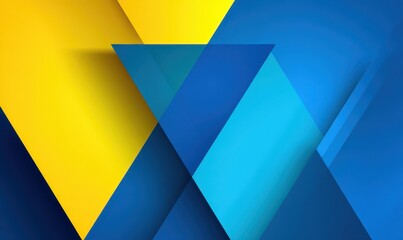 Abstract geometric design with overlapping triangles in yellow and blue.
