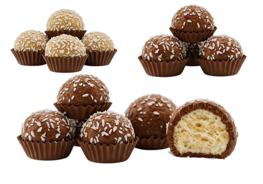 Brigadeiro de Coco: Traditional Brazilian Coconut Truffles Isolated on Transparent Background - Powered by Adobe