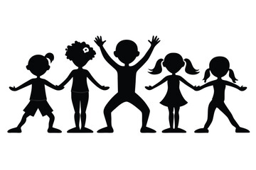 Black Silhouette Children Yoga Style Pose Illustration