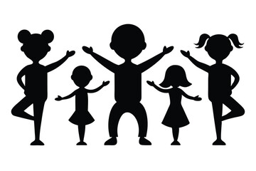 Black Silhouette Children Yoga Style Pose Illustration