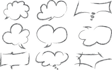 Hand-Drawn Grunge Style Speech Bubble Set — Rough Sketch Comic Talk and Thought Clouds Collection vector design.