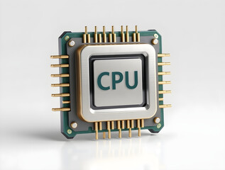 Cpu microchip resting on circuit board with gold pins