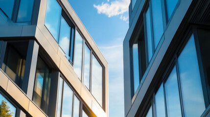 Obraz premium Detail of modern architecture buildings. Symbol of real estate, business, prosperity. Beautiful sunny day