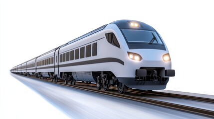Naklejka premium High-Speed Train in Motion on Rail Tracks with Clean Background