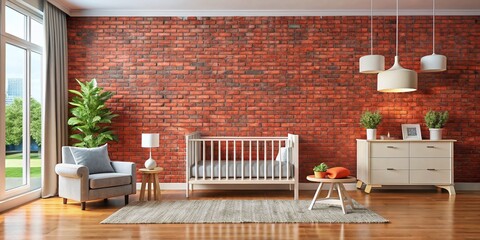 Modern Nursery Red Brick Wall Panoramic Photography - Textured Background