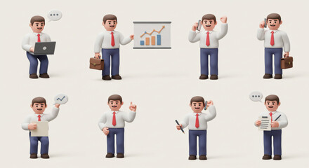 3D Businessman Character Set with Office Poses and Expressions