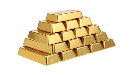 A pyramid stack of gold bars isolated on transparent background. Png