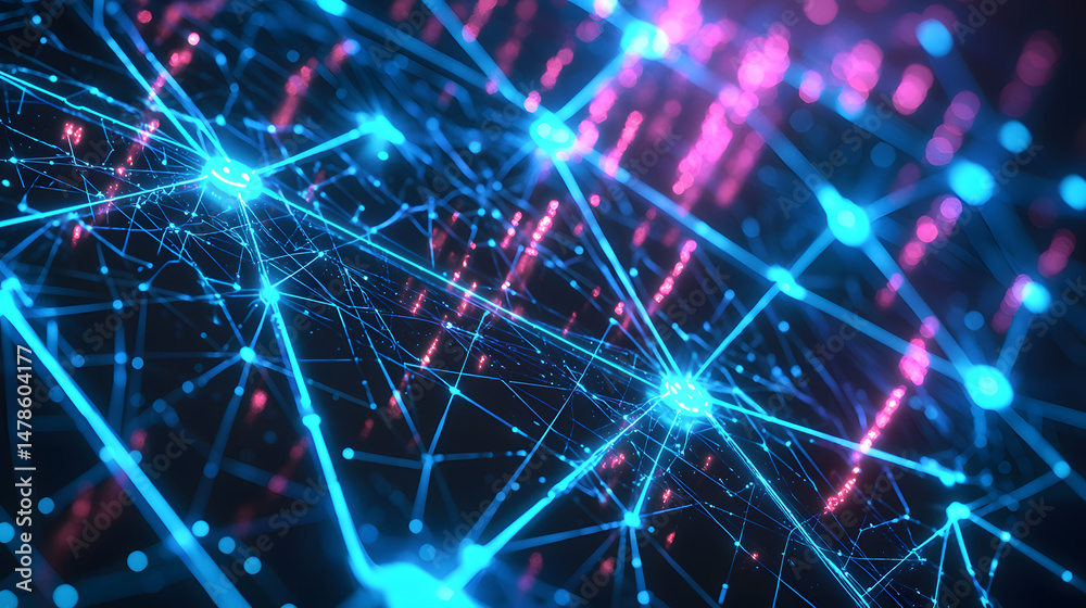 Poster visualizing machine learning processes neural diagrams digital space infographic abstract data scien