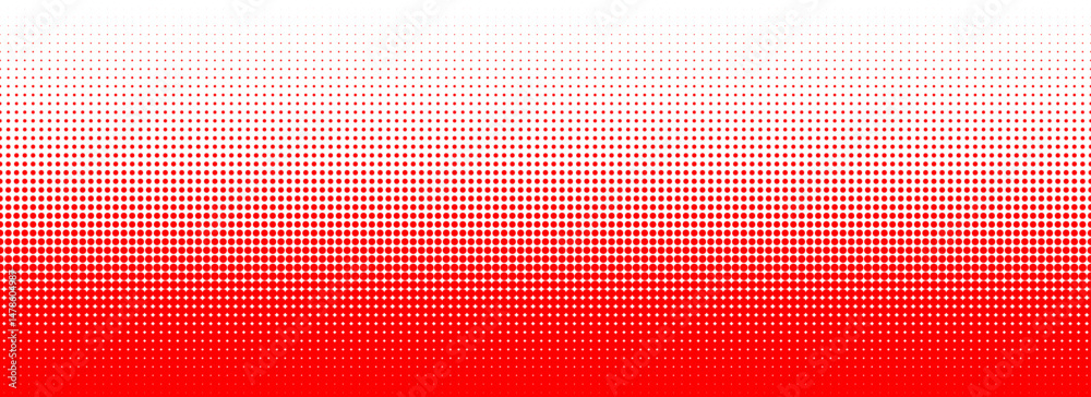 Aufkleber Red color halftone gradient texture. Vanishing cartoon polka dot background. Repeating dotted gradation pattern. Fading comic pop art overlay backdrop. Raster halftone effect wallpaper. Vector