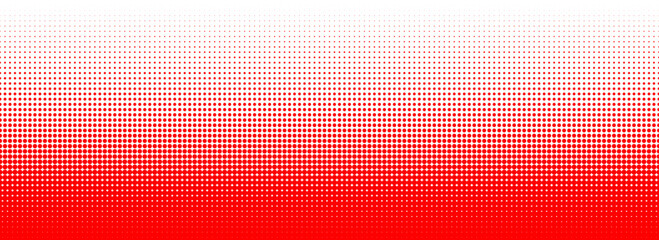 Red color halftone gradient texture. Vanishing cartoon polka dot background. Repeating dotted gradation pattern. Fading comic pop art overlay backdrop. Raster halftone effect wallpaper. Vector