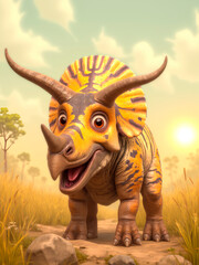 Fototapeta premium triceratops cartoon standing in a prehistoric age