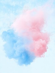 Fototapeta premium Ethereal Powder Explosion in Pastel Hues Abstract Shot of Pink and Blue Pigment Cloud Against a Light Sky Background