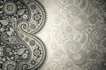 Monochrome Paisley Pattern: Elegant Abstract Background with Copy Space