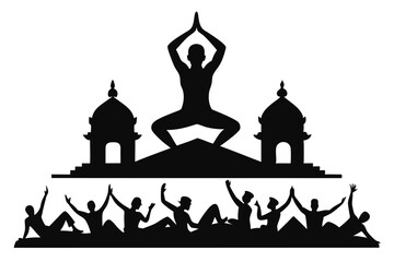 Black Silhouette Mass Rajpath Yoga Style Vector Illustration