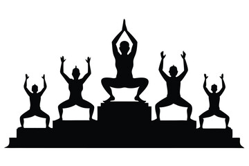 Black Silhouette Mass Rajpath Yoga Style Vector Illustration