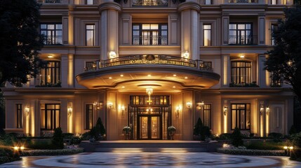 Magnificent Night View of an Elegant Mansion