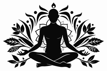 Black Silhouette Meditation Yoga Style Vector Illustration