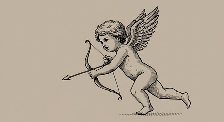 Fototapeta premium Ink and Dreams: A Cherubic Archer in Flight