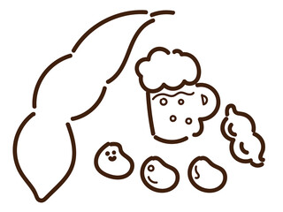 手描きシンプルなえだまめセット：モノクロ