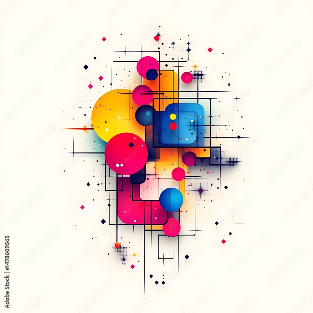Poster vibrant abstract geometric design with intersecting shapes and lines. dynamic colorful composition o