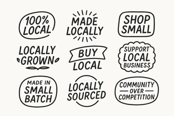 Fototapeta premium Local organic farm product labels and eco friendly hand drawn food badge vector set. Locally grown products labels