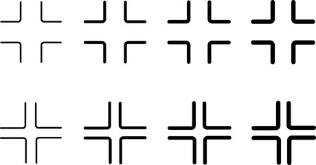 Obraz premium Full screen icon set. Expand size icons. Enlarge screen symbols. Trim view sign. arrows pointing outward expansion
