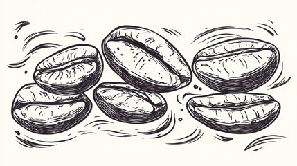 Coffee Beans Illustration Close Up Graphic Style Line Art Isolated on White Background Food and Drink Beverage Concept