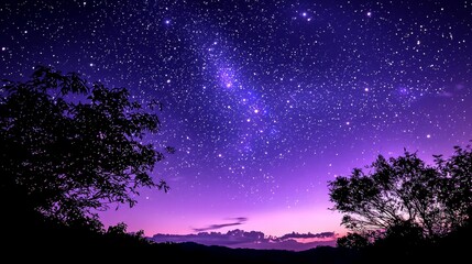 Fototapeta premium An enchanting illustration of a purple starry night sky.