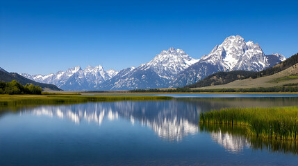 Serene Mountain Lake Reflection in Grand Teton National Park