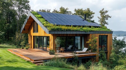 Eco-Friendly Modern House with Green Roof and Solar Panels