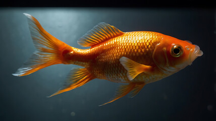 Stunning close-up of a vibrant goldfish swimming in clear water with details