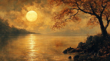 Fototapeta premium a vibrant autumn forest where leaves dance in the sun