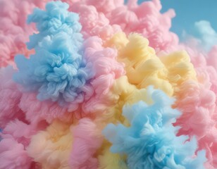 Obraz premium Fuzzy pink, blue, yellow ombre, cotton candy-like texture, ombre, pink