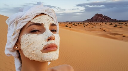 Fototapeta premium Wide Calm Wallpaper Showing Peaceful Sahara Horizon With Dreamy Cloudscape and Magical Ambient Lighting