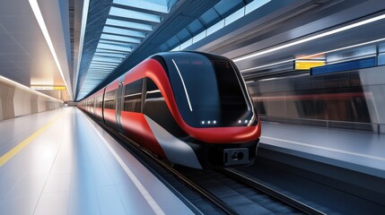 Obraz premium Modern Urban Train at Station with Futuristic Design and Lighting
