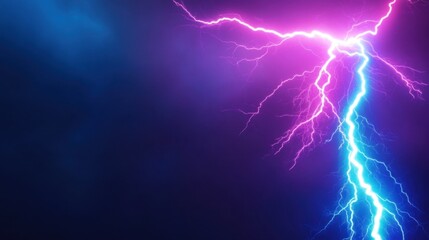 Abstract neon light bolt with vibrant electric glow, purple-blue tone thunder symbol on dark gradient