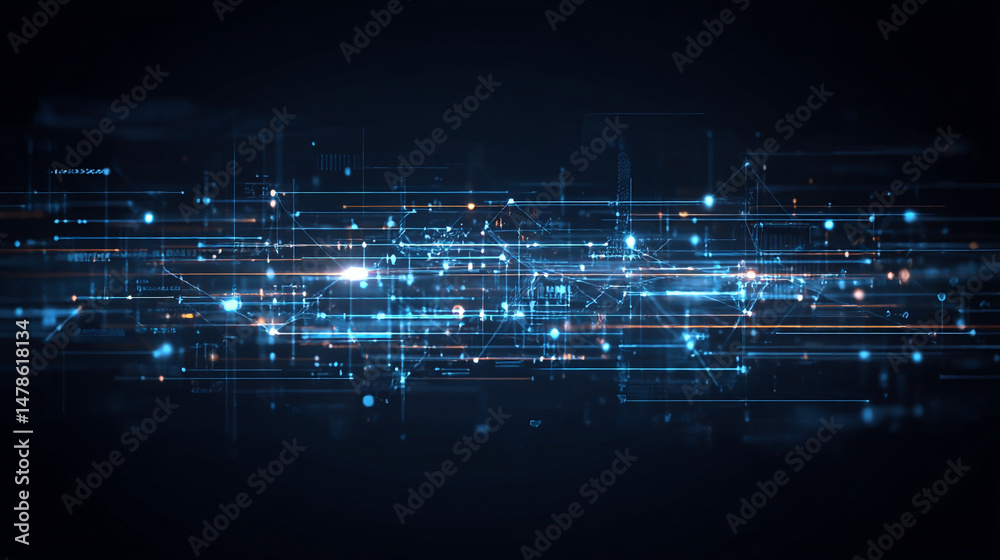 Poster abstract technology background with glowing lines and dots for digital network connection design
