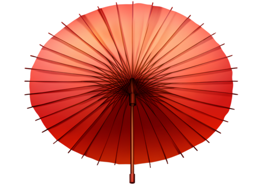  red paper umbrella with a wooden handle, transparent background PNG sticker format, vector graphics, simple lines and shapes,  