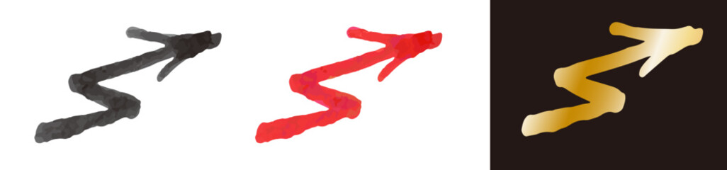 手描きの矢印。筆のブラシ。落書き風のベクターイラスト。カーソル。