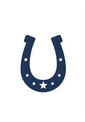 Blue horseshoe with a star icon isolated on white background