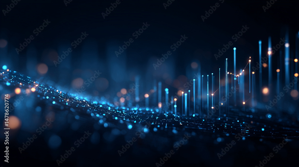 Poster abstract data visualization background for technology and science with blue light effects design
