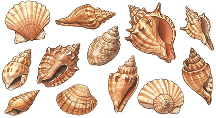 Seashell Symphony: A Botanical Illustration of Coastal Treasures